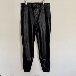 Zara Black Faux Leather Skinny High Rise Legging Large Zipper Ankle Stretch